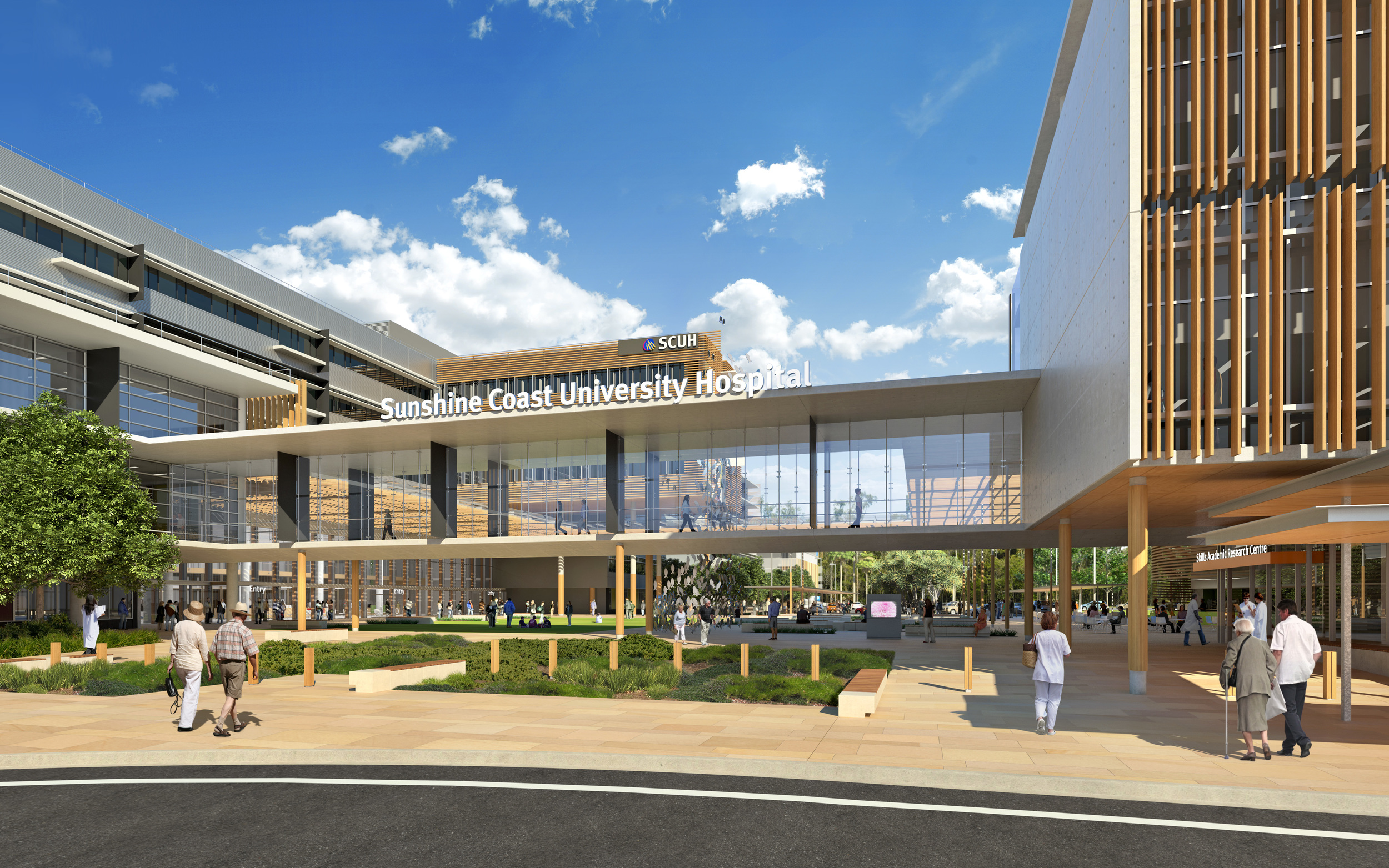 HDR | Rice Daubney Sunshine Coast University Hospital is a AUD $1.8 Billion, 160,000m² development at Kawana Waters, Queensland. I worked on the project from 2013 to 2014, with the architectural structural team. I liaised with Clinical Planners, Structural & Service Engineers, JV partners & Project Managers to ensure all structural requirements were included in the design, BIM model, and final documentation. This also included the stairs throughout the Main Hospital Building & Mental Health Unit, and approximately 17,000m² of concrete wall elevations. Software used: ArchiCAD, Solibri, Bluebeam, Newforma, Aconex, dRofus