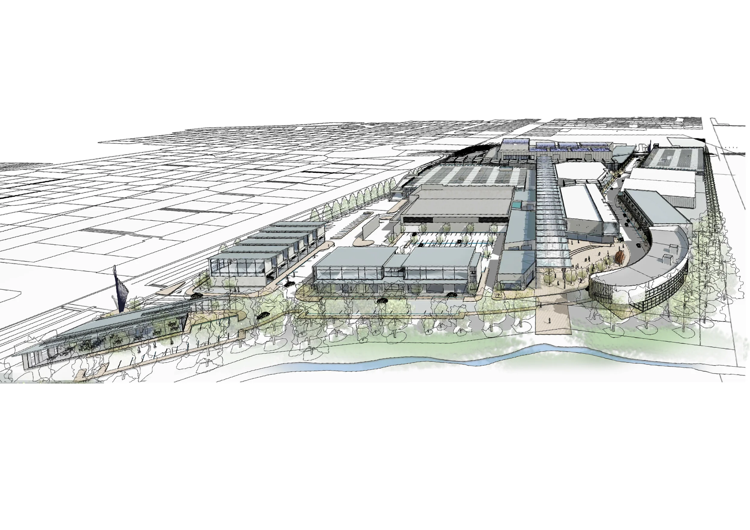 Ignite Architects Styx Town Centre is a green field development proposal for a brand new town centre in Christchurch, New Zealand. The complex is to include retail, cinemas, supermarket, commercial, cafe, car park & community buildings. I worked on the project in 2012, and my role was BIM modelling and documentation, as well as being part of the design team. Software used: Revit, SketchUp
