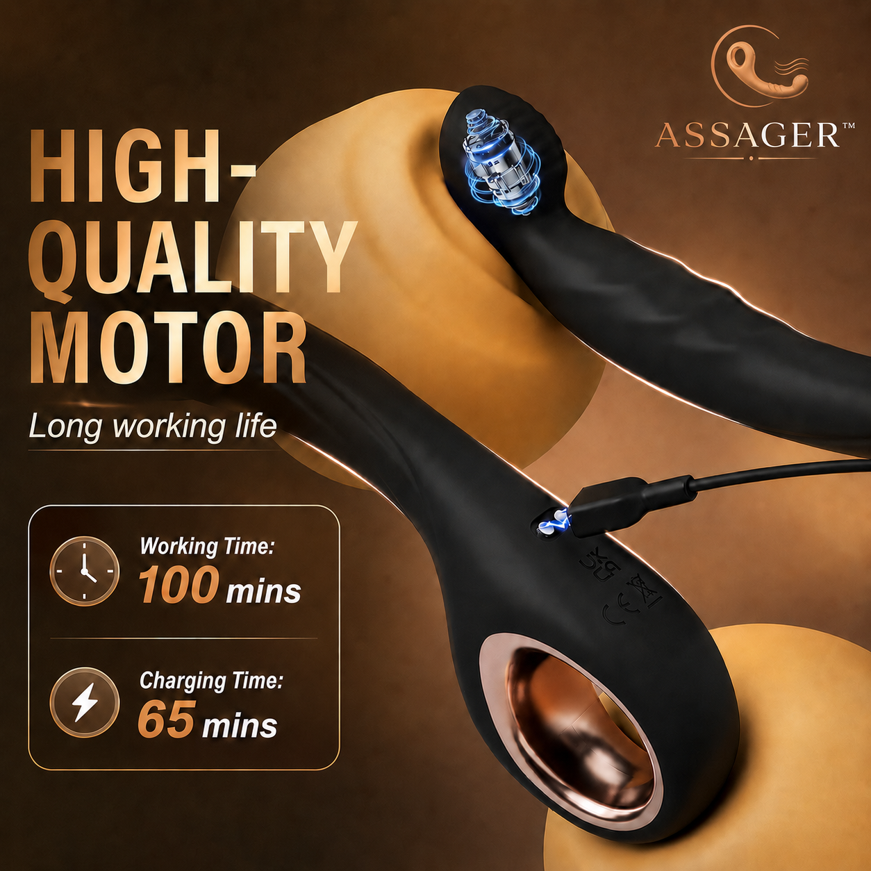 Powered by a high-quality motor, ASSAGER™ is built for long-lasting performance and consistent sensation. With up to 100 minutes of working time and approximately 65 minutes of charging, it combines endurance, power, and premium design in one sleek d