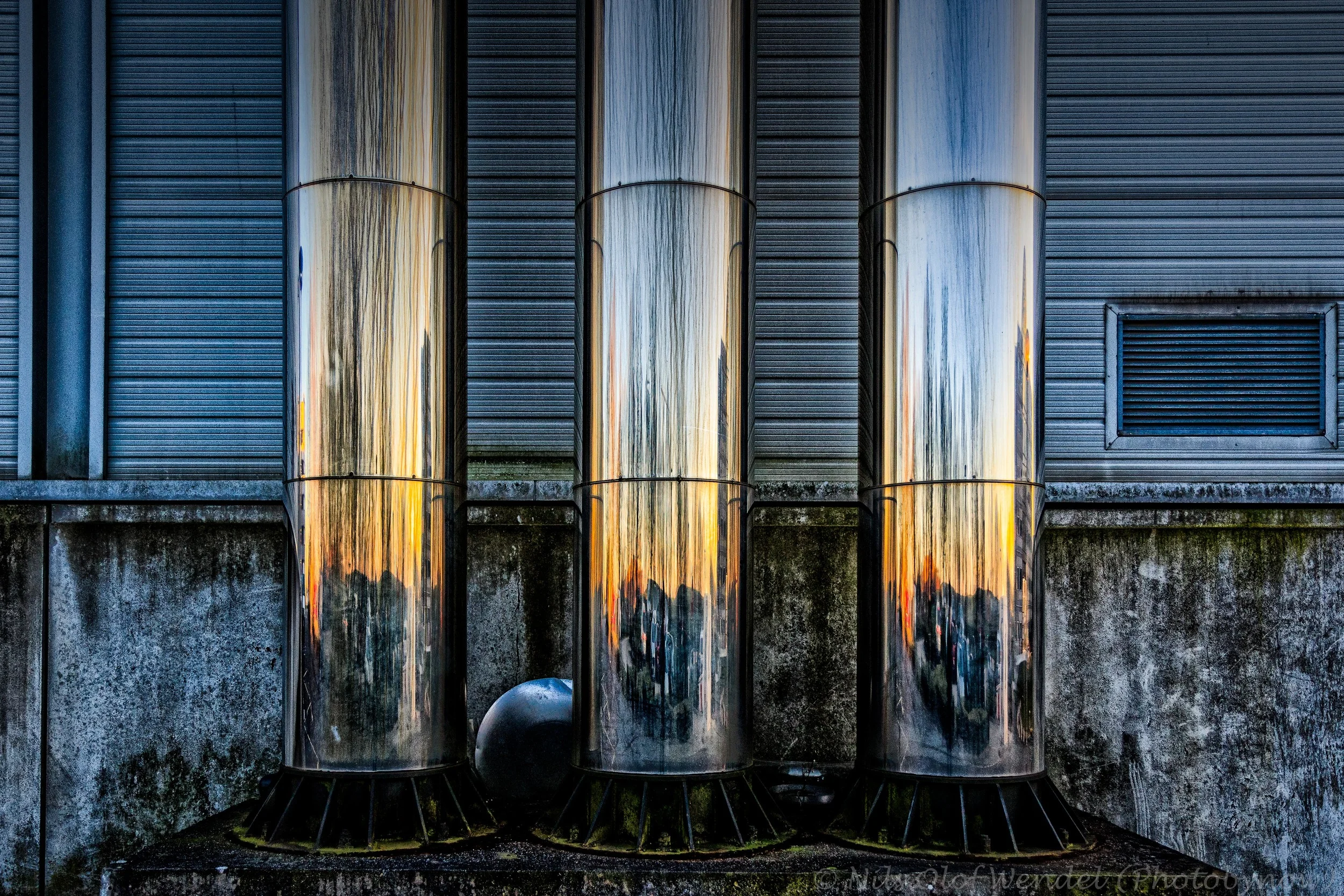 Sunset reflection in stainless steel.