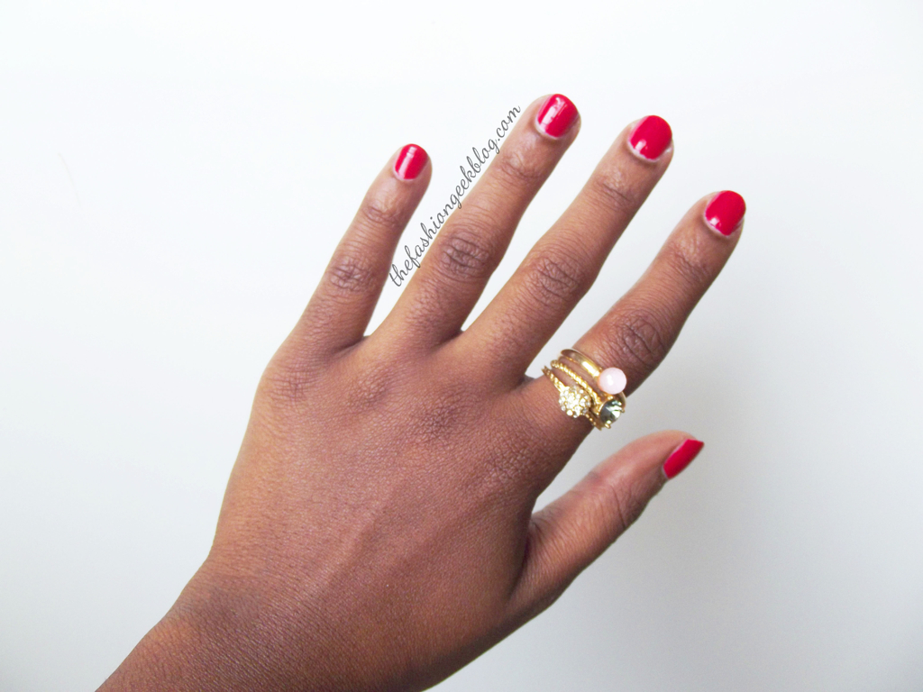 This is after application with a base coat, two coats of Rouge Louboutin, and a top coat. Beautiful pigmentation even only with one coat!