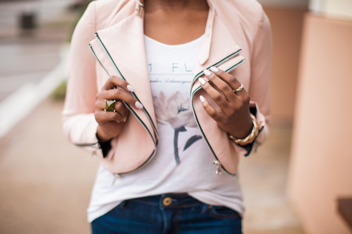 I picked out this super cute Laurel moto jacket -- blush is huge this season + I love adding to my jacket collection!