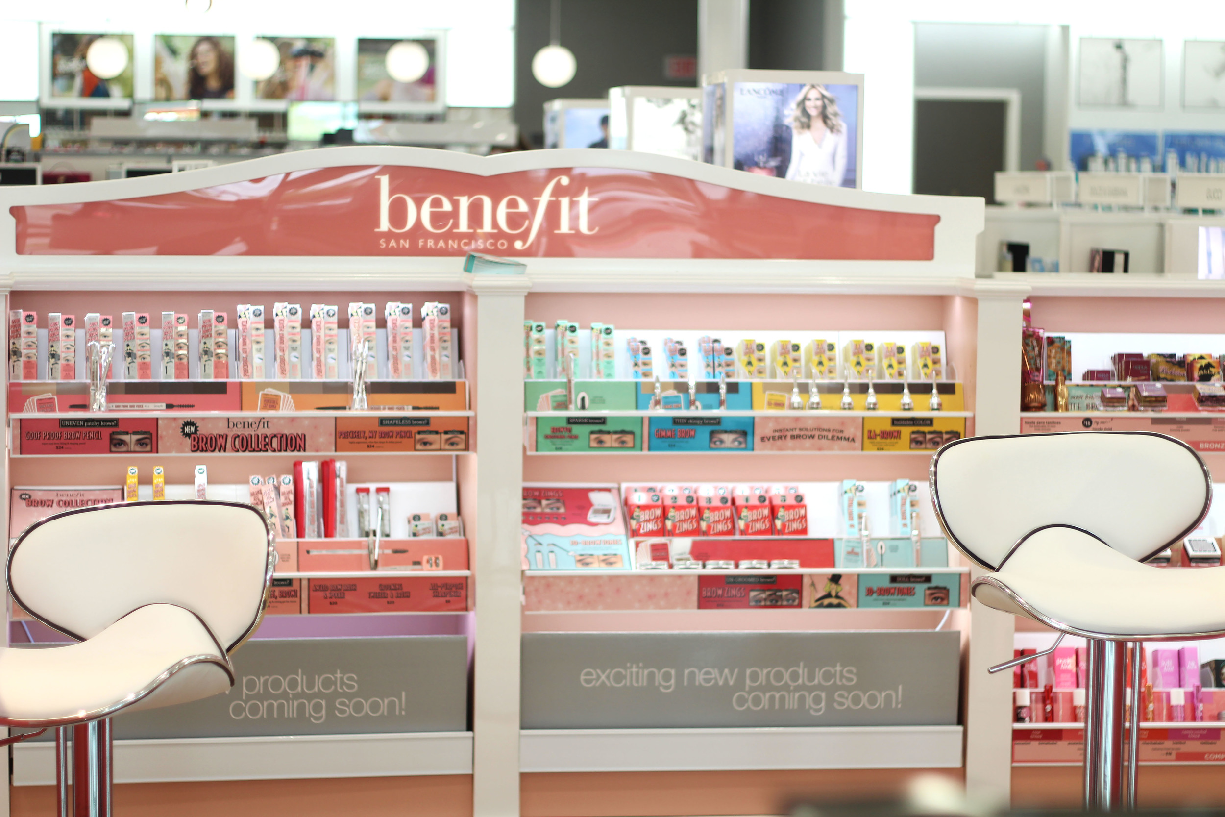 Array of Benefit products stocked at Ulta Beauty in Frisco, TX.