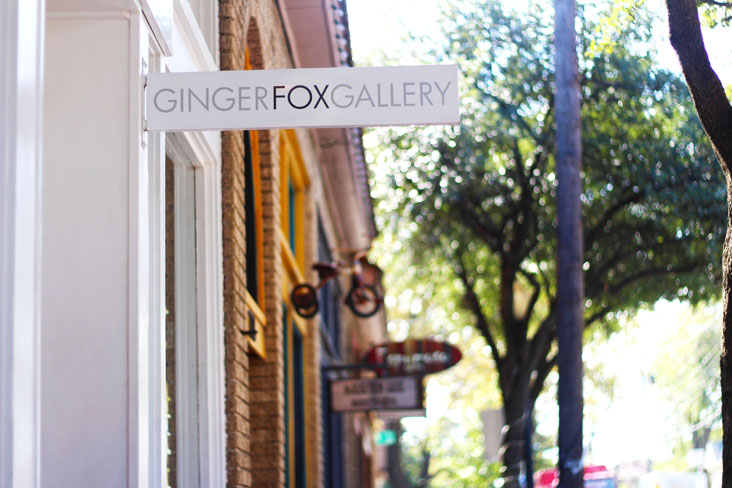 Signage of boutiques and galleries in the Bishop Arts District (shown: Ginger Fox Gallery)