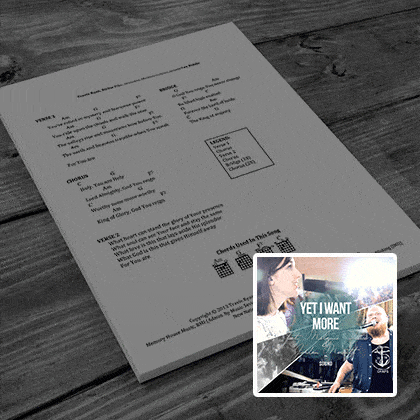 Get chord charts for "Yet I Want More" from The Emerging Sound Volume 3. Written by Jennie Lee Riddle, Melanie Tierce, Jordan Meritt, Bryan McCleery, Paul Herman, and The Emerging Sound