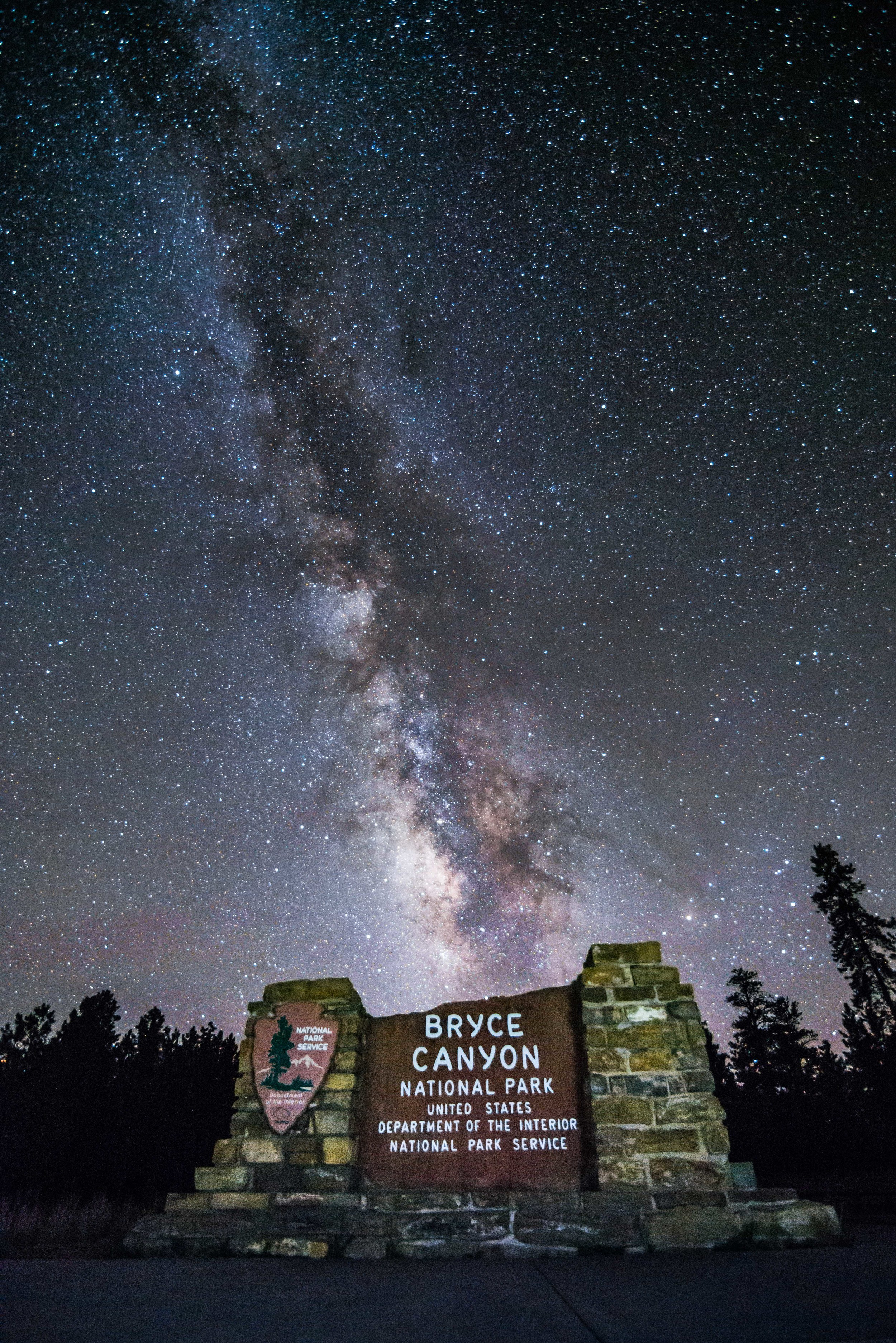 Bryce Canyon National Park Welcome Sign with Milky Way