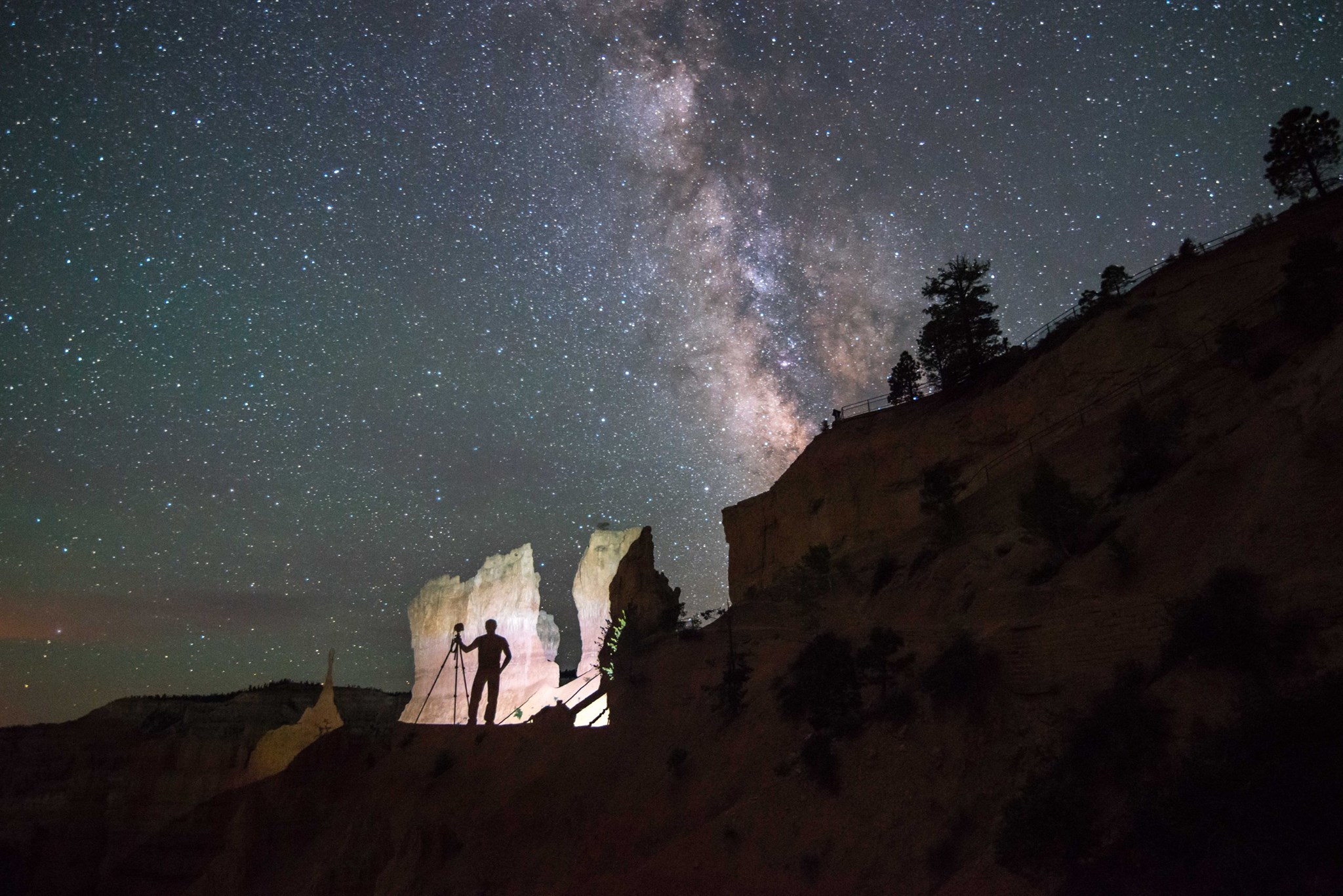 Silhouette Photographer in Bryce Canyon with Milky Way