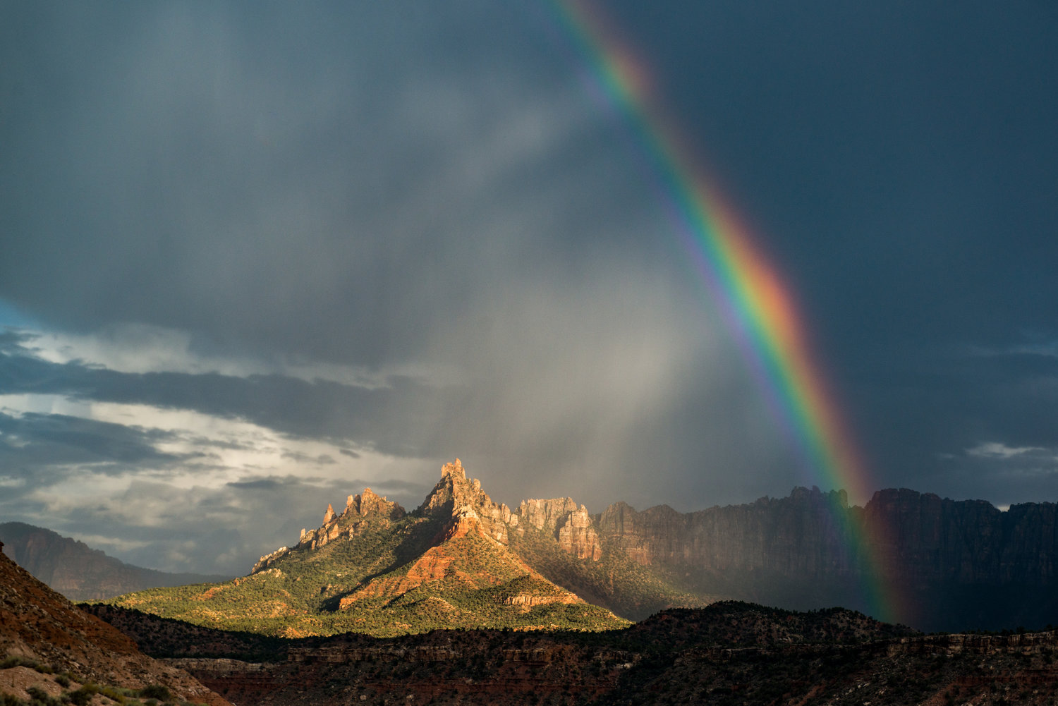 Eagle Crags in Zion with Monsoon and Rainbow