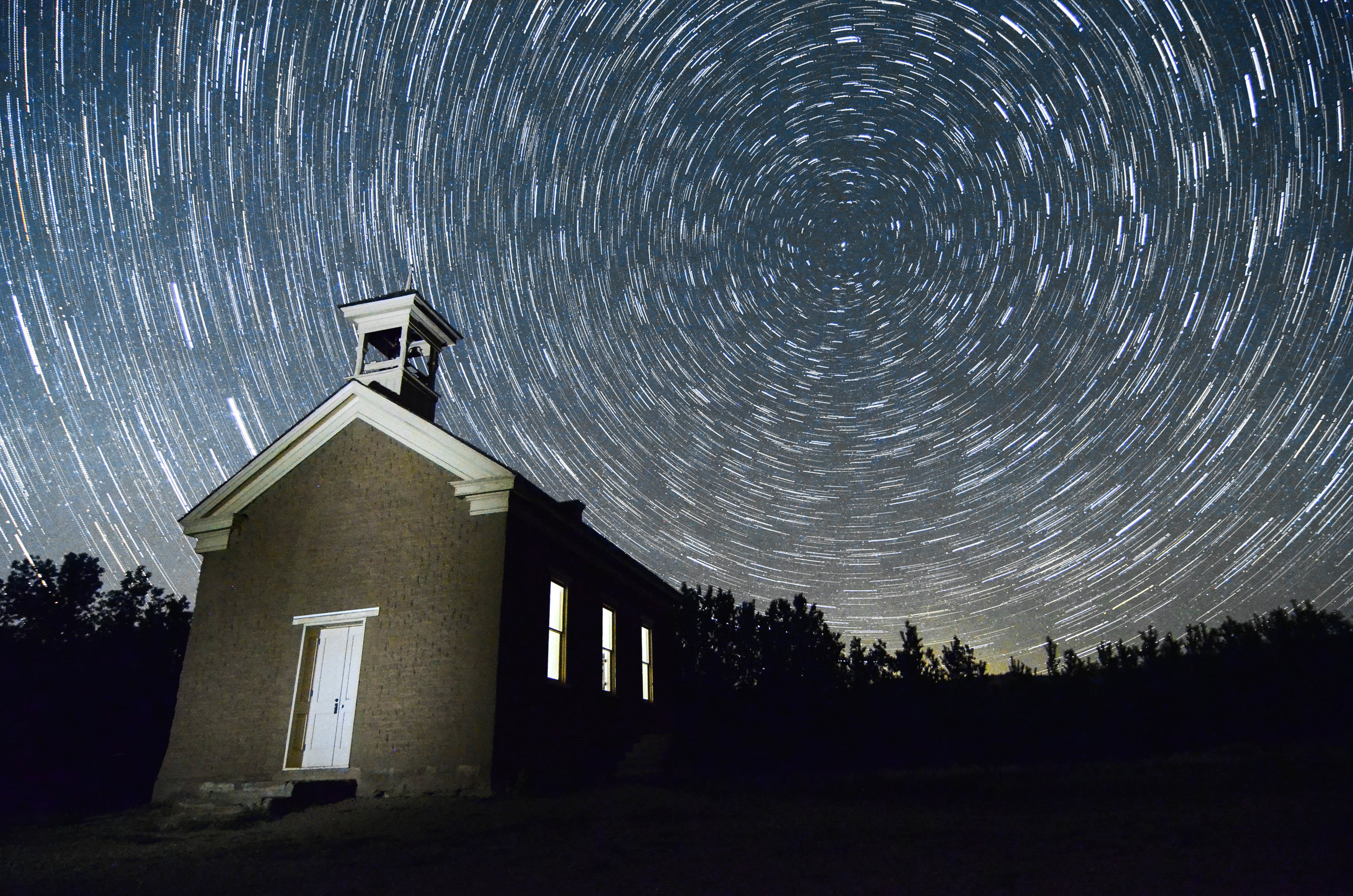 Abandoned Church near Zion with Star Trails