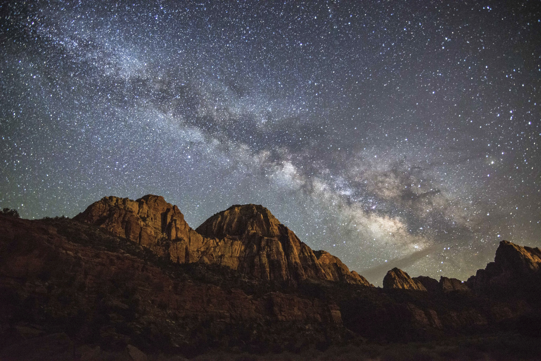 Zion Canyon at Night with Milky Way