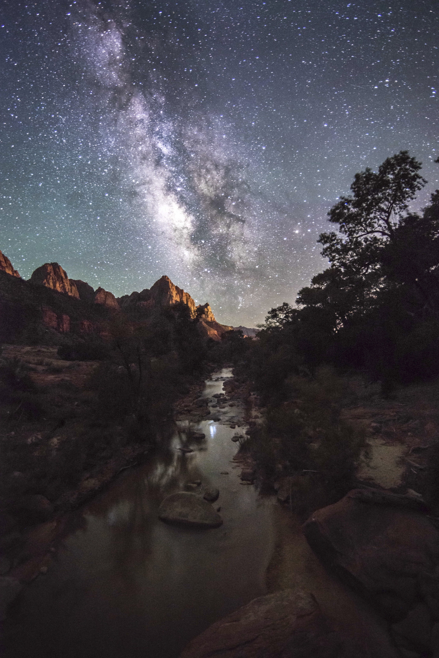 The Watchman of Zion with Milky Way Galaxy and Virgin River