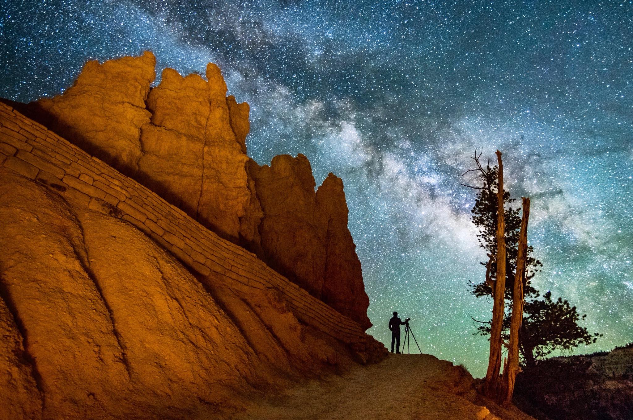 Bryce National Park with Silhouette and Milky Way