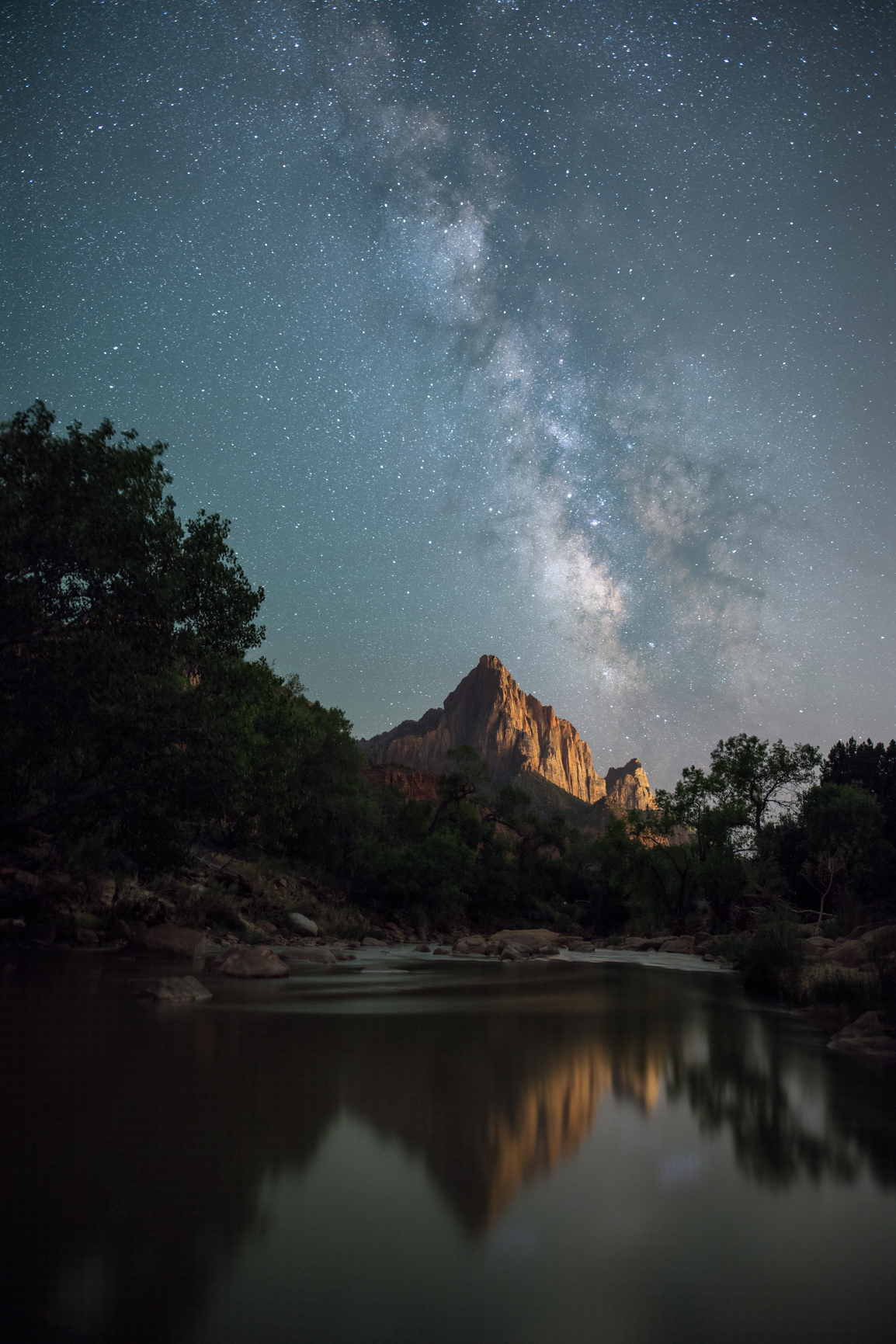 The Watchman of Zion with Milky Way Galaxy Reflection