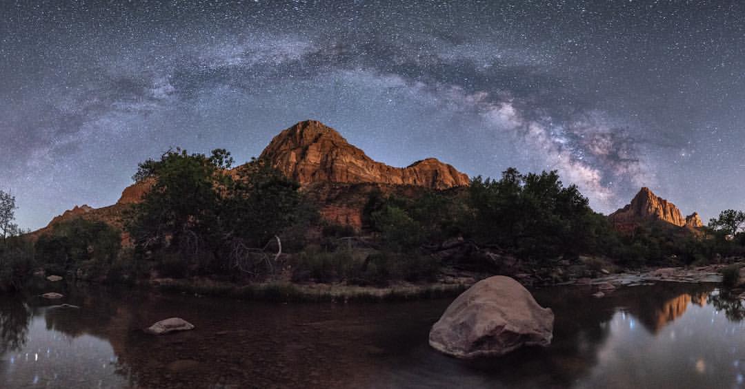 Zion Canyon National Park with Arching Milky Way