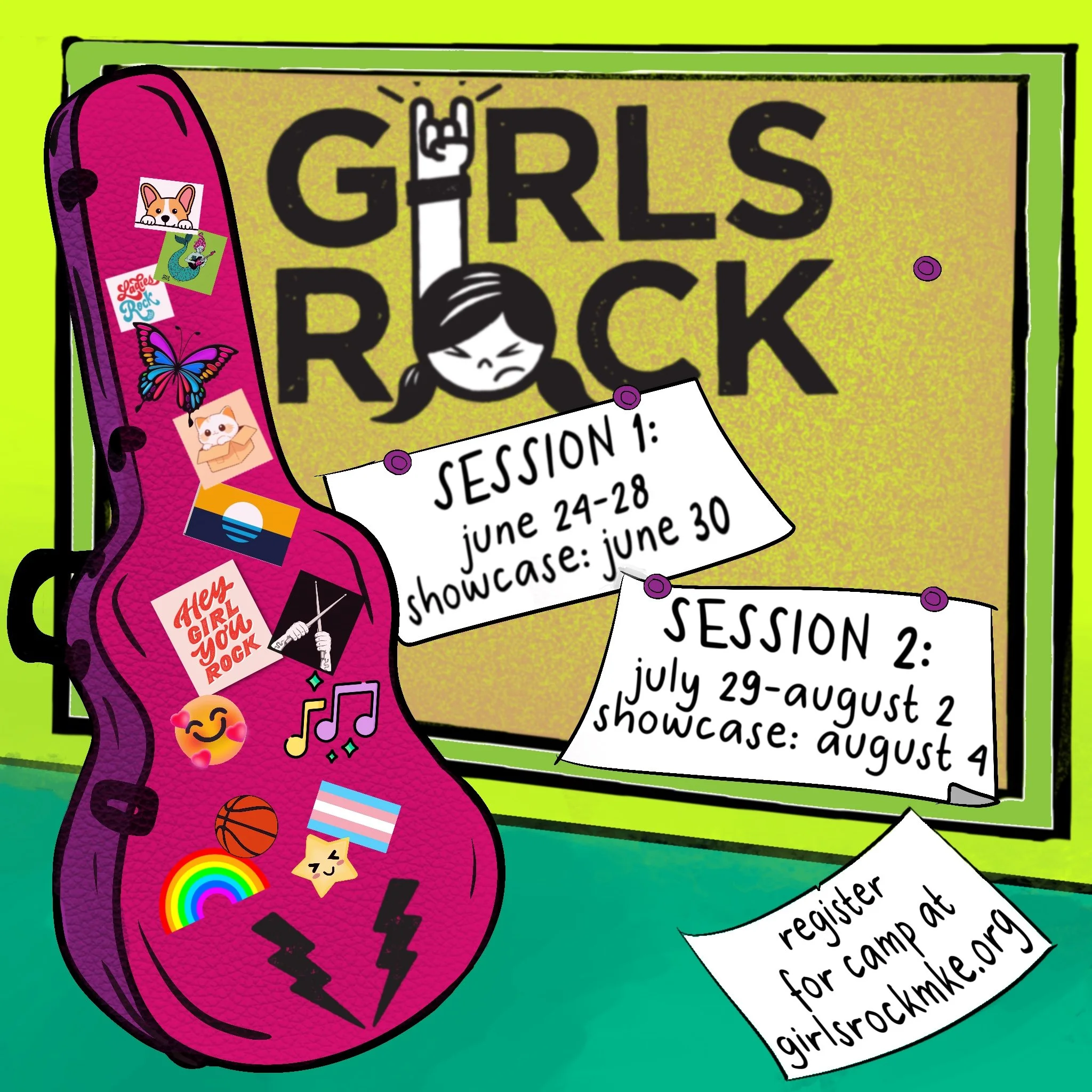 Flyer Design for the 2024 Girls Rock MKE Camp - created with Procreate
