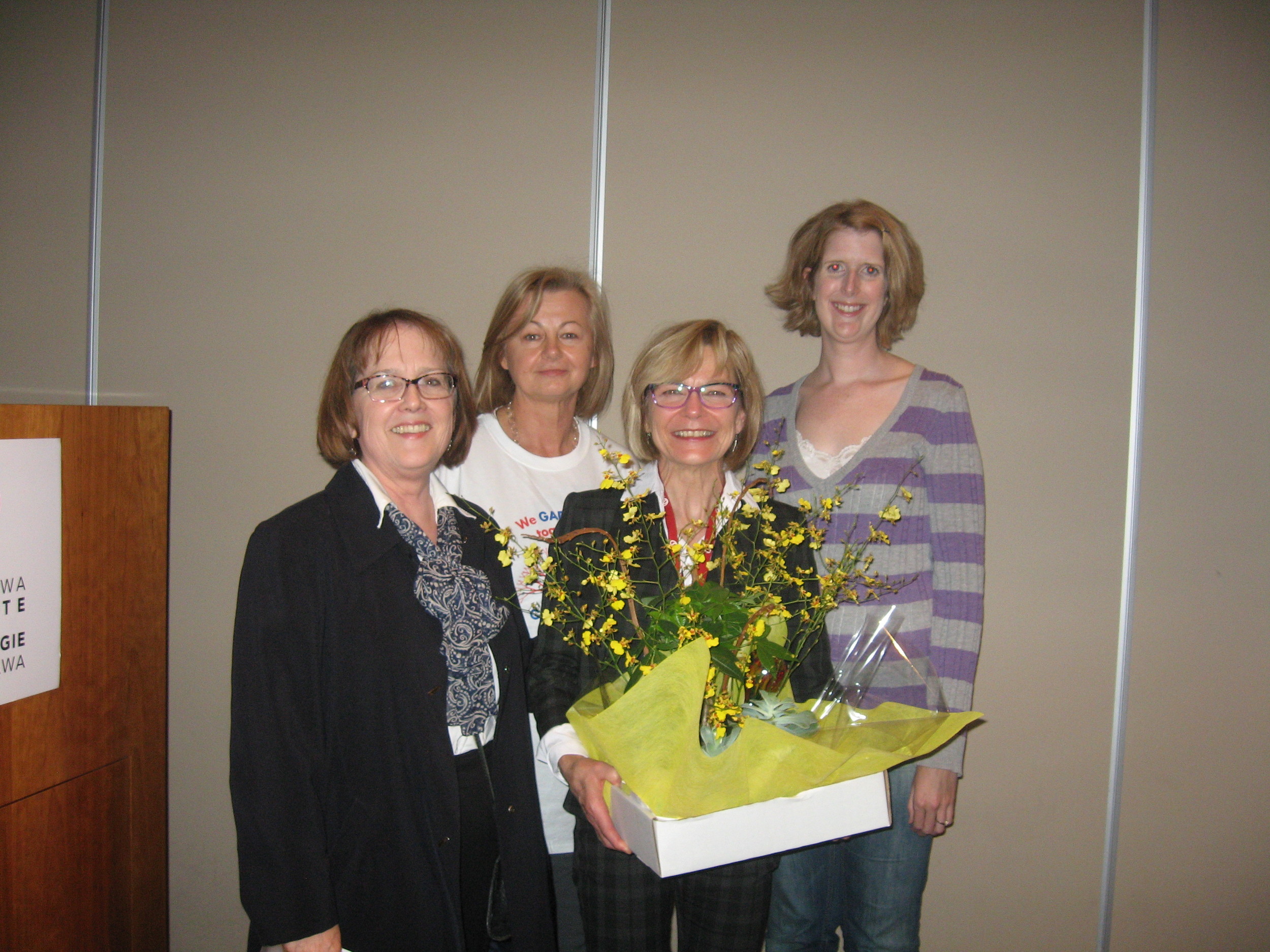Joanne Morin, APN, Adult Heart Clinic (UOHI), known for her clinical expertise and deep compassion was nominated for by Liz Martin (right back) and awarded the 2015 Best Health Nurse Excellence Award 