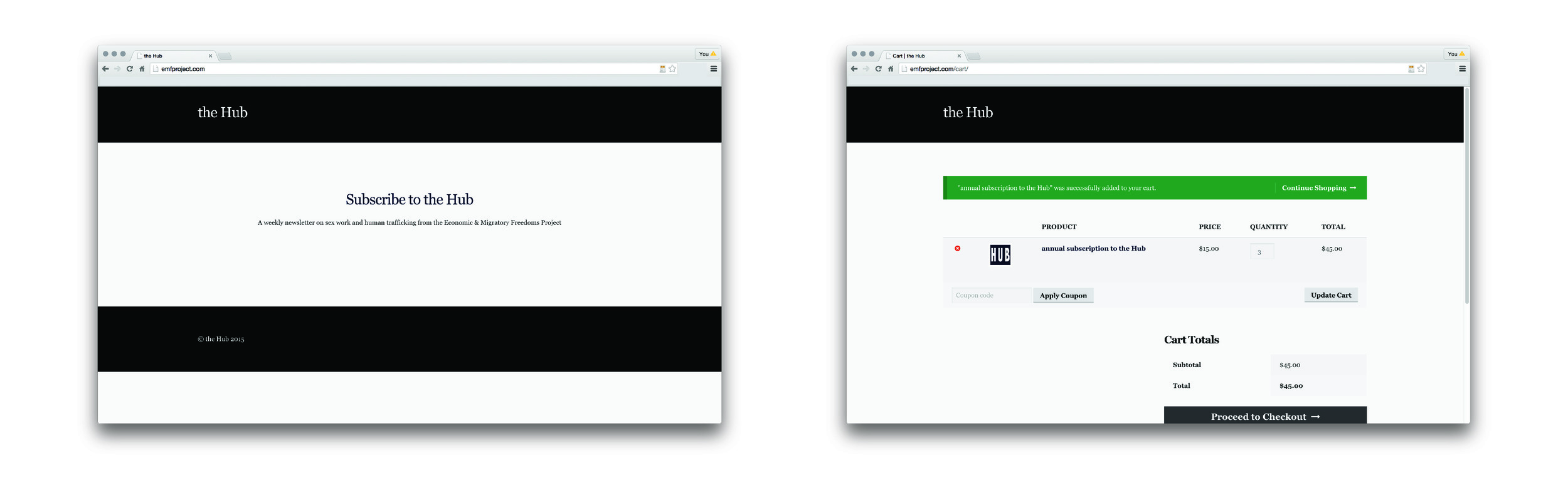the Hub's previous homepage