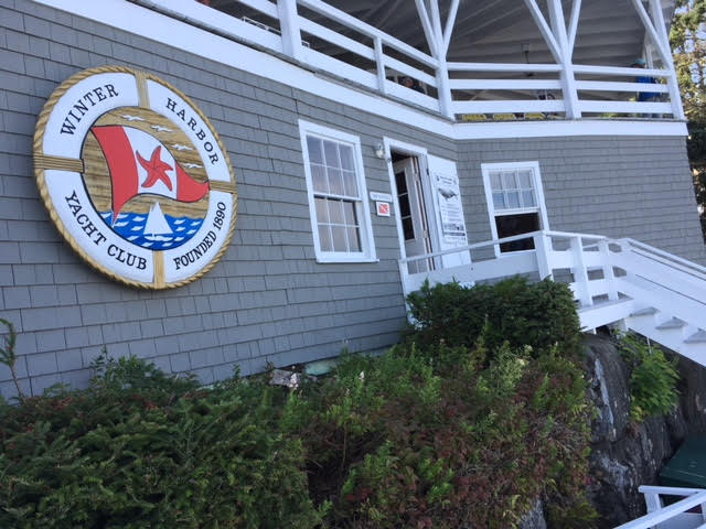 Right whale sign at Winter Harbor Yacht Club in Maine