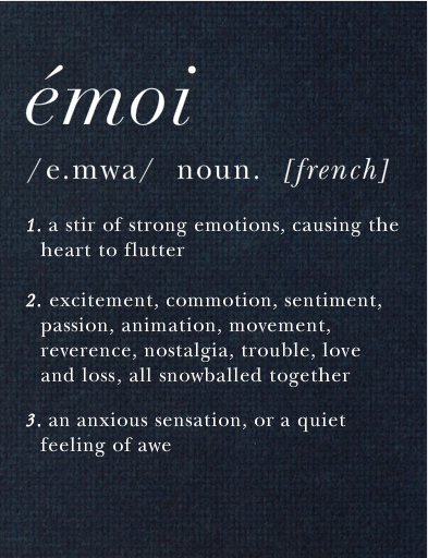Card included with invitation featuring the definition I wrote for "émoi" 