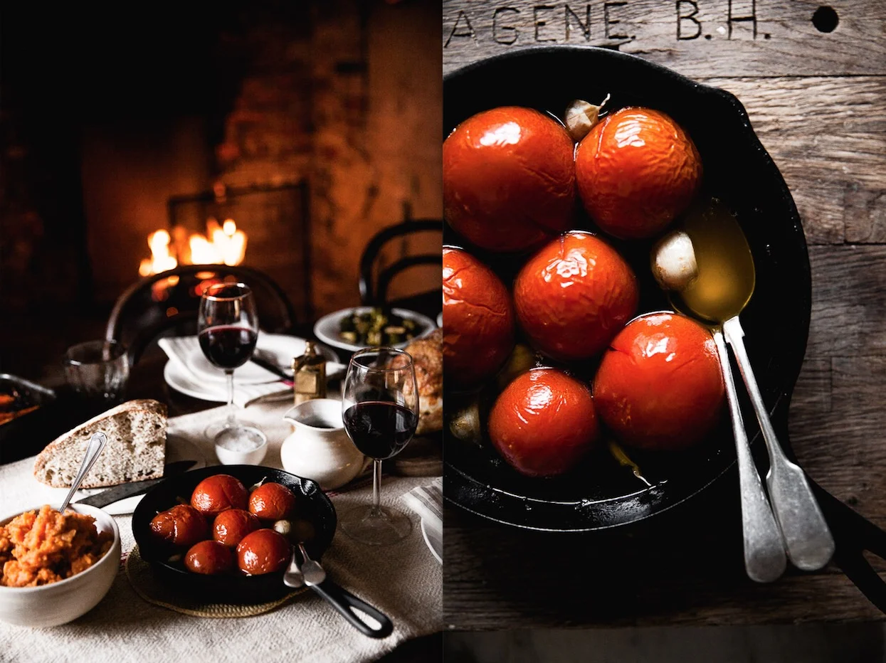 Slow baked garlic tomatoes