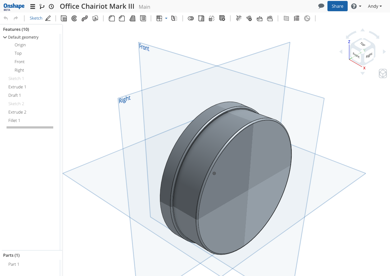 Office Chairiot Mark III Wheel Hub Design in Onshape Cloud-based CAD