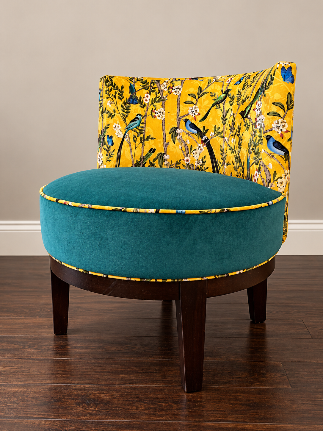 Teal and Gold Birdprint Accent Chair.png
