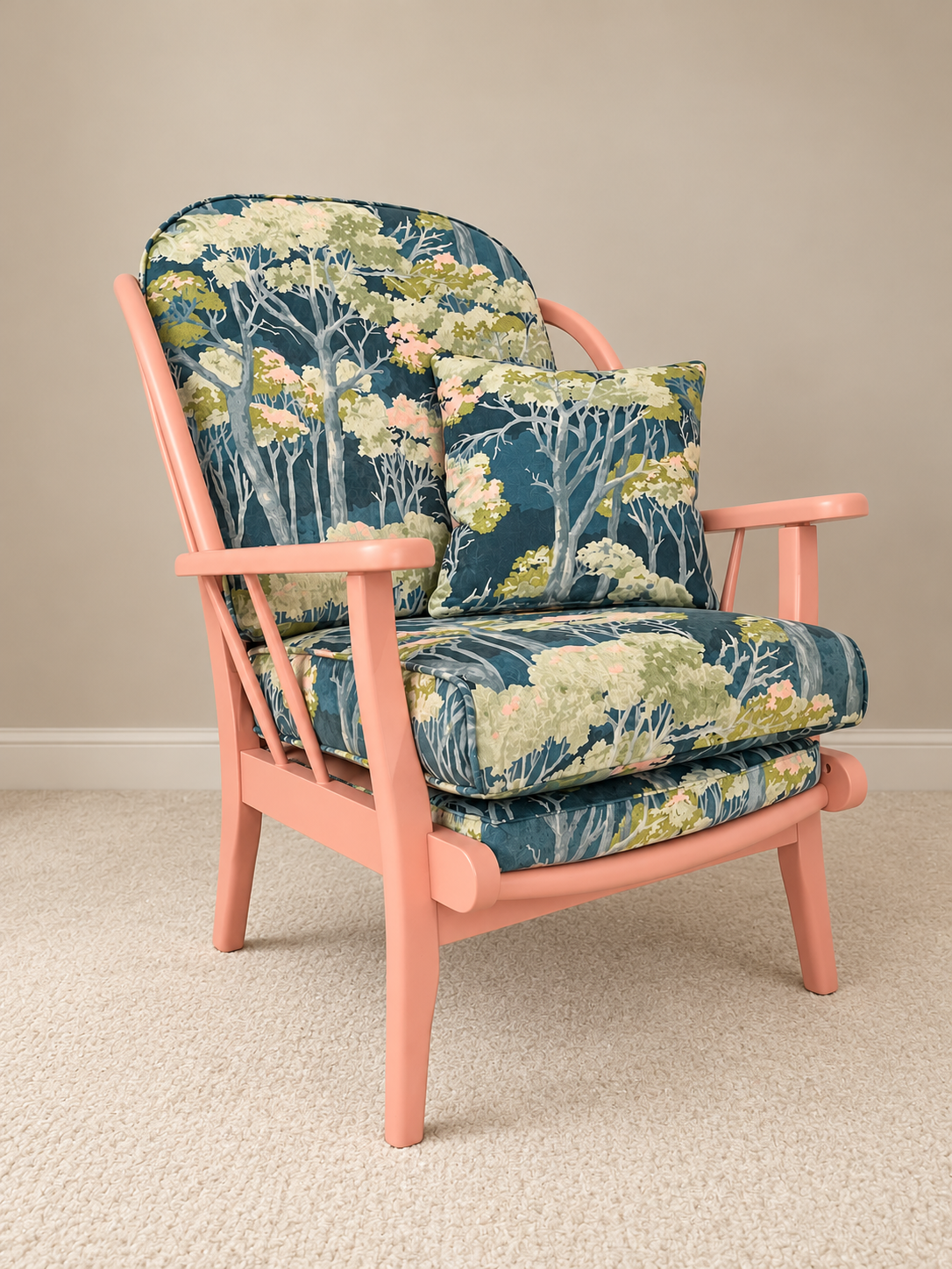 Coral Woodland Patterned Armchair.png