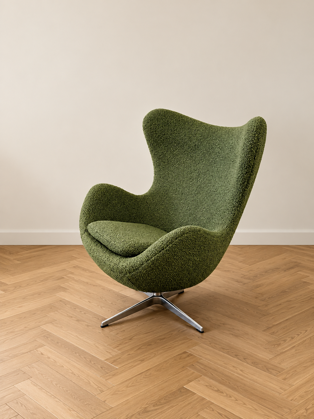 Olive Bouclé Egg Chair in Minimalist Interior.png