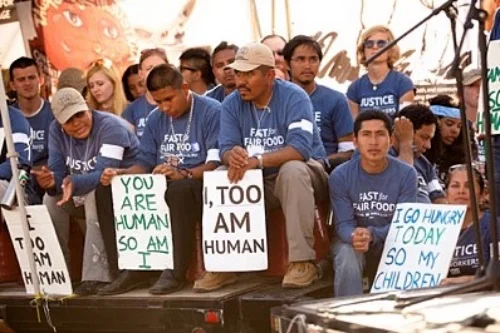 CIW members and allies gather at the breaking of their week-long fast outside Publix headquarters in Lakeland, FL, in 2012.