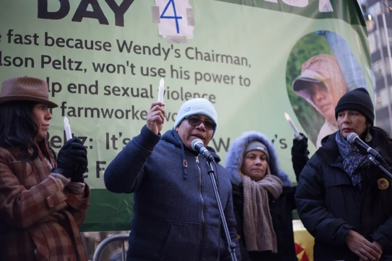 Pastor Miguel from Peace River Presbytery's Mision Peniel (center) leading a blessing during last week's Freedom Fast in NYC