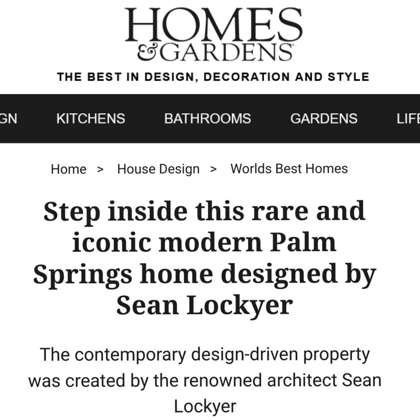 Homes and Gardens UK 🇬🇧 showcasing the Lockyer home in their 'World's Best Homes' section! We couldn't agree more😍
.
.
.
.
.
#architect #desertpalisades #palmsprings #worldsbesthomes #californiaarchitecture #californiahomes #luxuryhomes #palmsprin