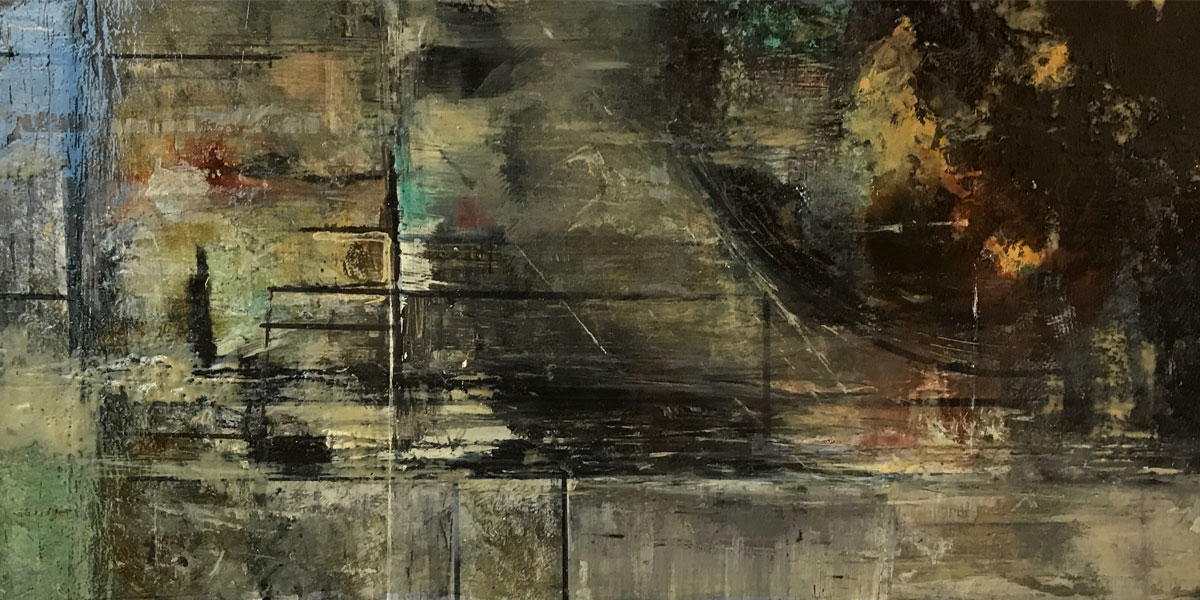 A Line Between Integration and Diaspora #1, 2017 mixed media on masonite 12 x 24 inches