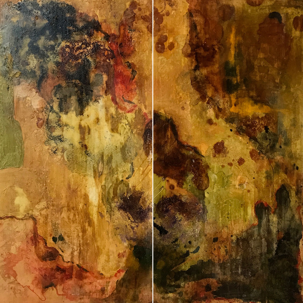 A Line Between Integration and Diaspora #9, 2017 Mixed media on masonite 24 x 24 inches (diptych)