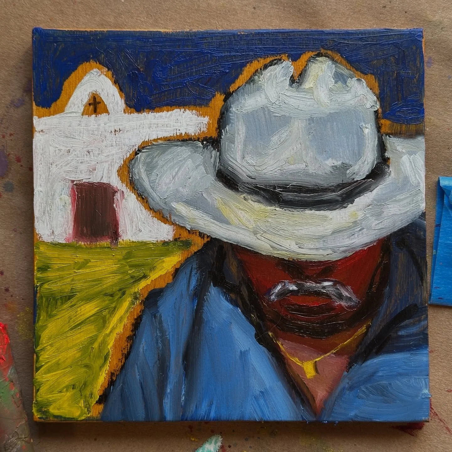 Morning oil stick sketch, 6x6in. Our nephew and I have spent the last few mornings painting in the studio. It&rsquo;s been a reminder to create quick, small and without a care.
.
.
#rfpaints #rfoilsticks #oilstick #painting #oilpainting #art #portrai