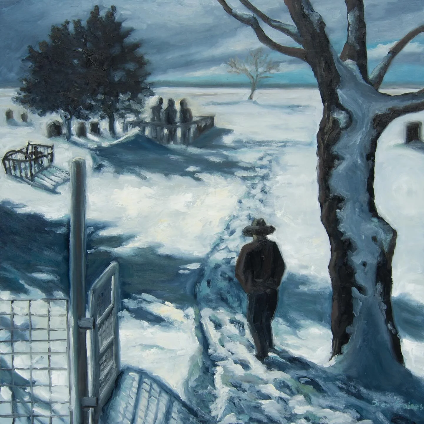 Thanksgiving at Encino Cemetery, oil on plywood, 2023. This was a scene Caitlin and I passed in rural New Mexico on our way home.
.
.
#oilpainting #newmexicoart #newmexicoartist #snowpainting