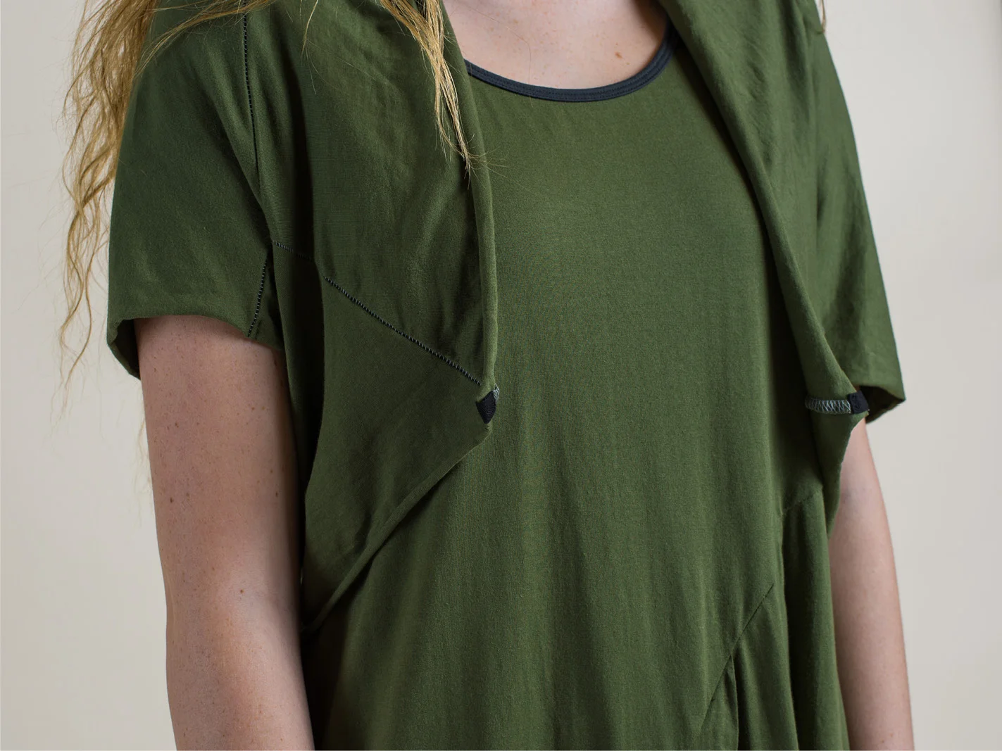 Faith dress (fern) and Cocoon shrug (fern)