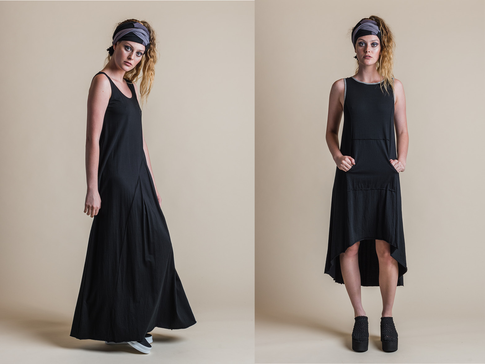 LEFT: FAITH MAXI DRESS RIGHT: BLYTHE DRESS