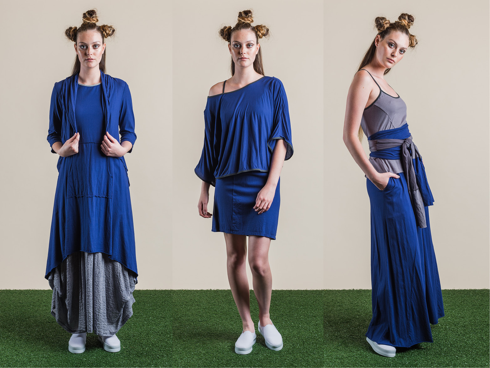 LEFT: BLYTHE DRESS, ESTER CARDI + WILLOW SKIRT MIDDLE: NASTURTIUM SLIP + PHOEBE TOP RIGHT: NASTURTIUM TOP, FAITH SKIRT + ORGANIC SASH