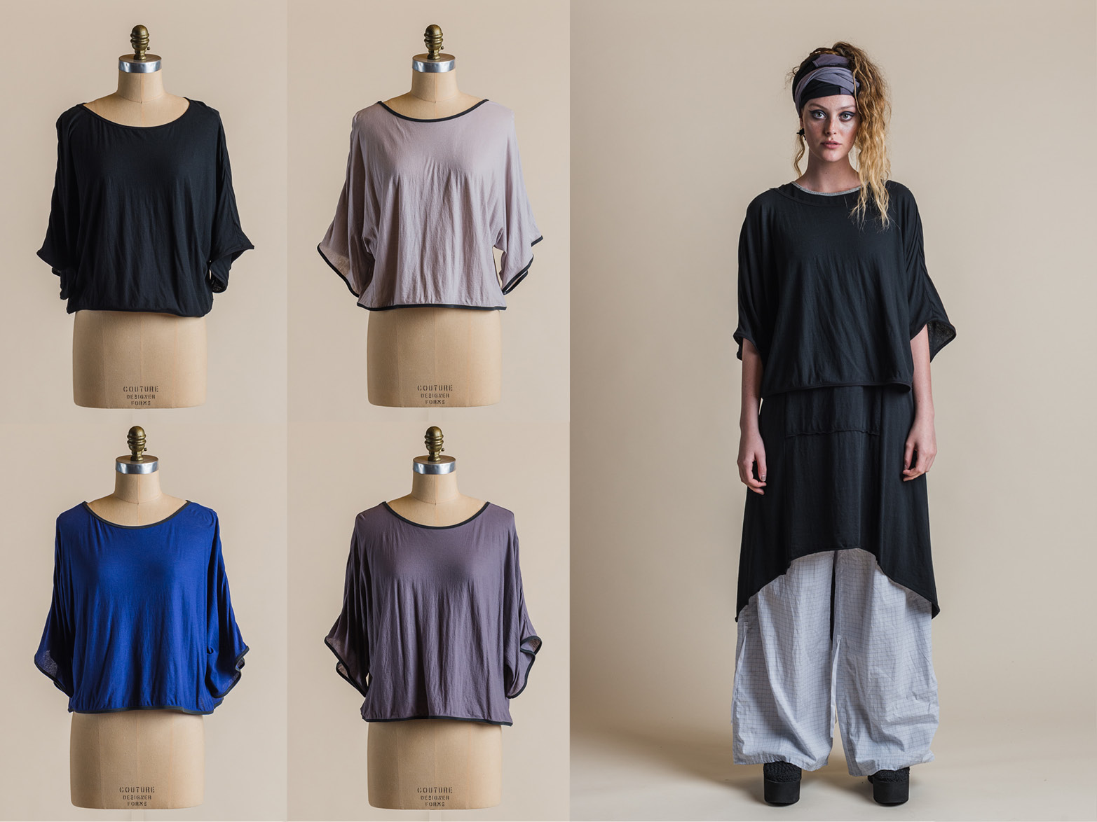 LEFT: PHOEBE TOPS RIGHT: BLYTHE DRESS, ADA PANT + PHOEBE TOP