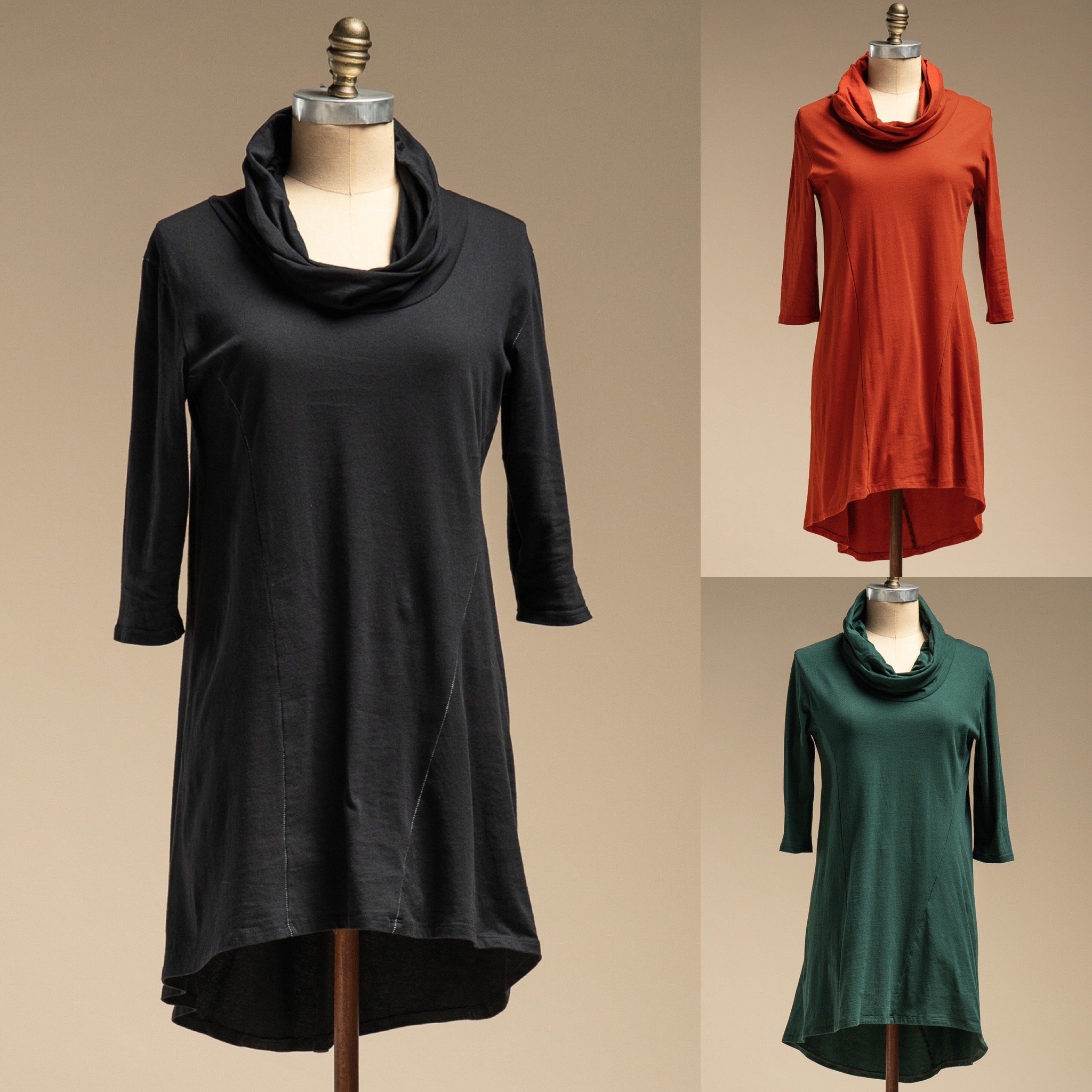 Astrid Tunic: Black, Burnt Orange, Juniper