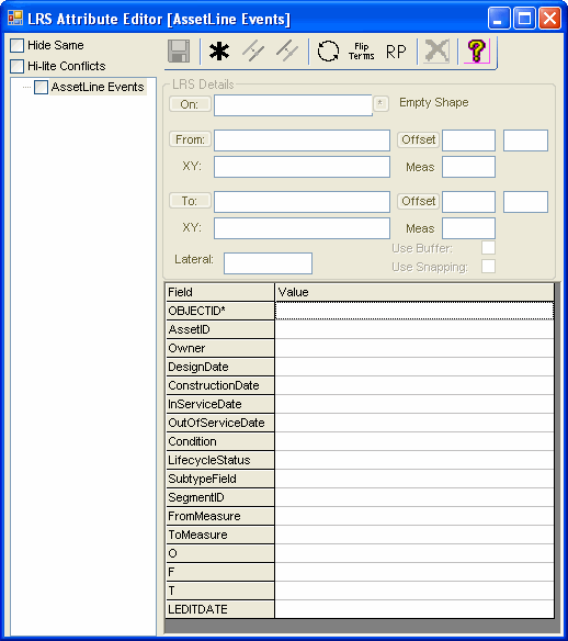 The LRS Attribute Editor window...