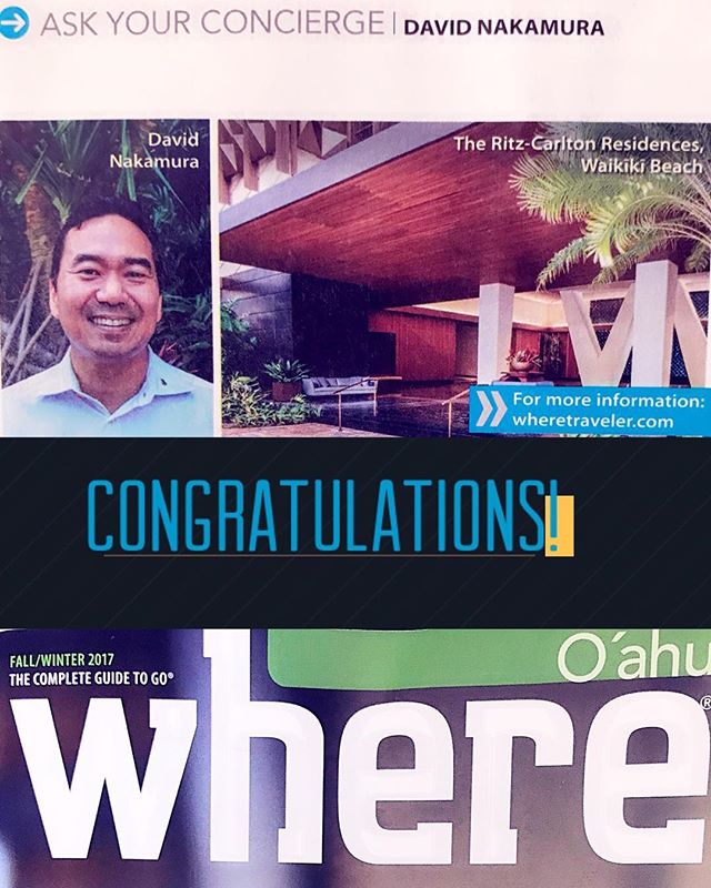 Aloha Monday!  Congratulations to our  member, David, of the Ritz Carlton Waikiki for being featured in #wheremagazine as this issue's expert!  #concierge #conciergehawaii #where #morrisvisitorpublications #hawaii #ritzcarltonwaikiki