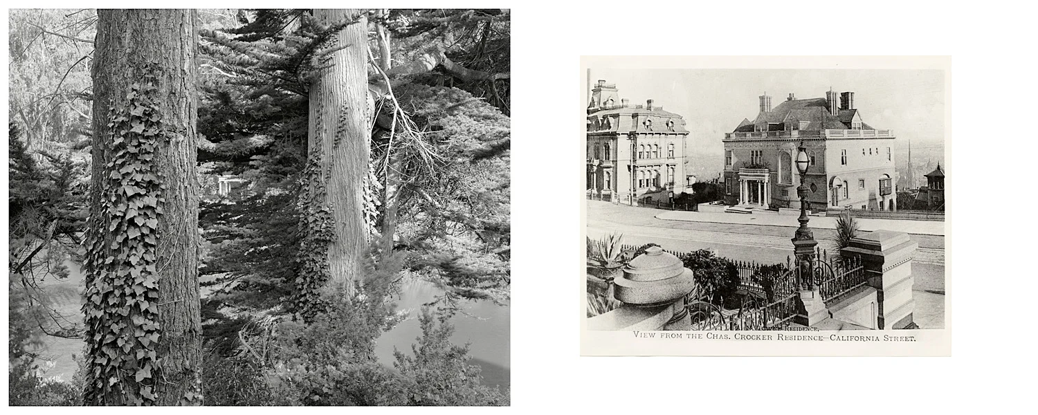 LEFT: Portico of the Towne Mansion, moved to Lloyd Lake, Golden Gate Park, 2003 RIGHT: A.N. Towne Residence, view from the Chas. Crocker Residence - California Street, Ca. 1905