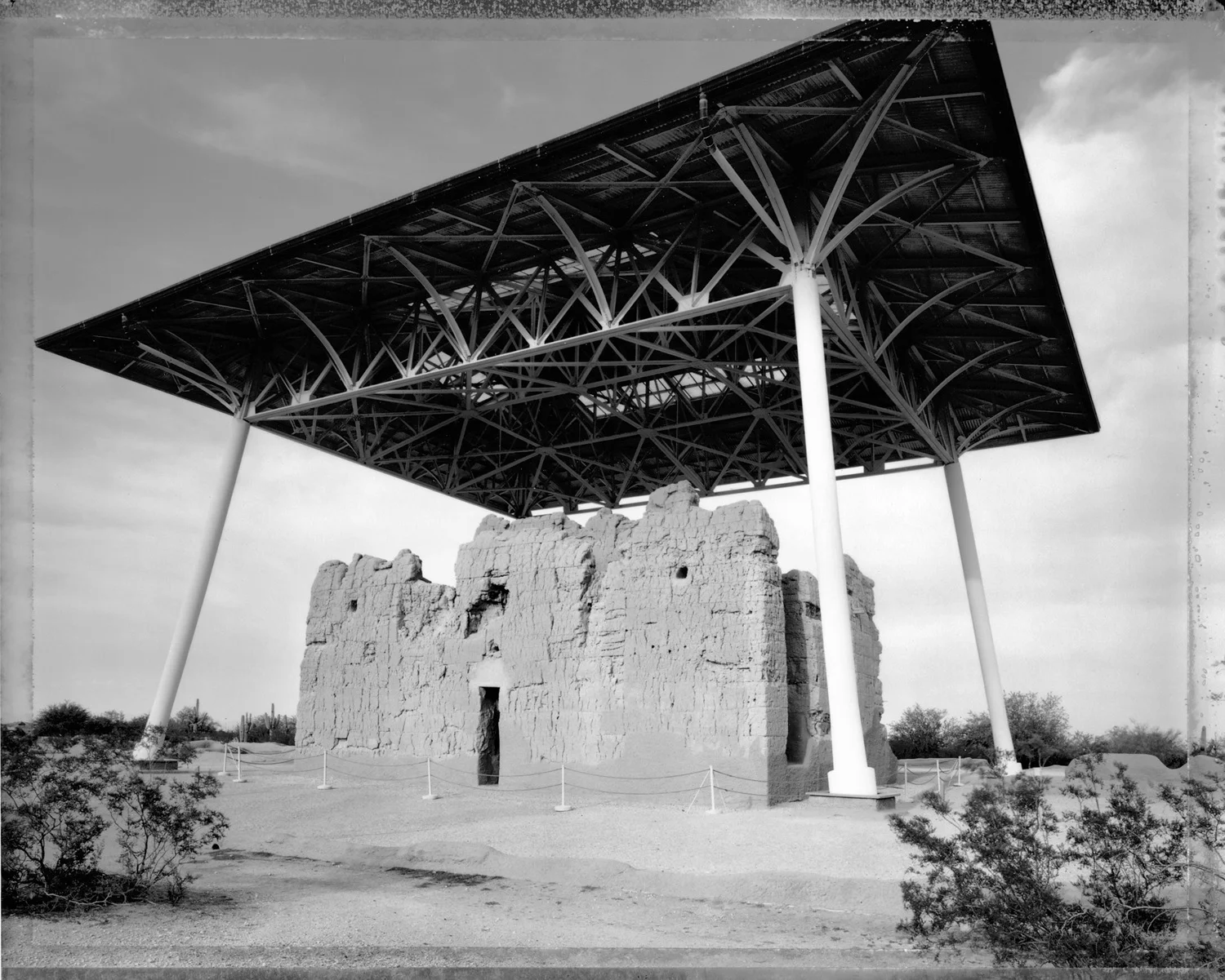 Casa Grande ruins with protective rain shelter, 1984
