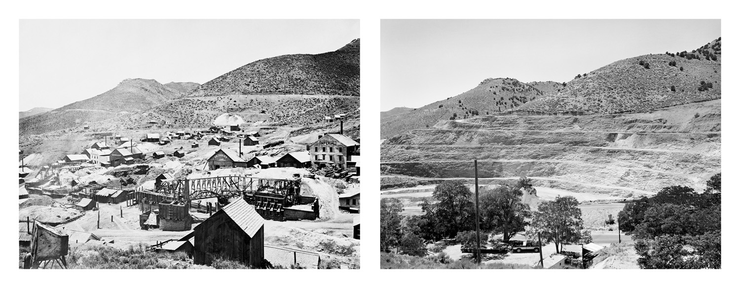 LEFT: Timothy O'Sullivan, Comstock Mines Virginia City, 1868 RIGHT: Mark Klett for the Rephotographic Survey Project, Strip mines Virginia City, NV, 1979