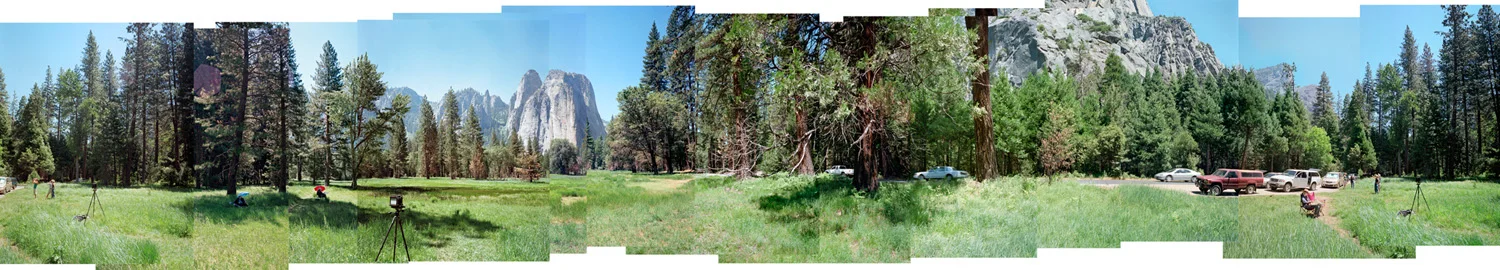 Panorama showing Ansel Adams's camera position for Cathedral Rocks, by the side of the road