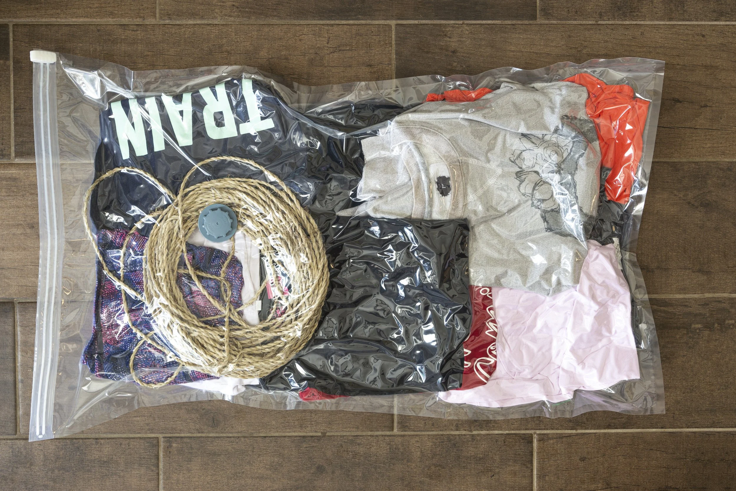 Clothes packed in a vacuum-sealed bag