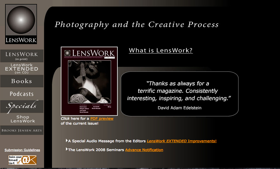 Screenshot of the LensWork website.