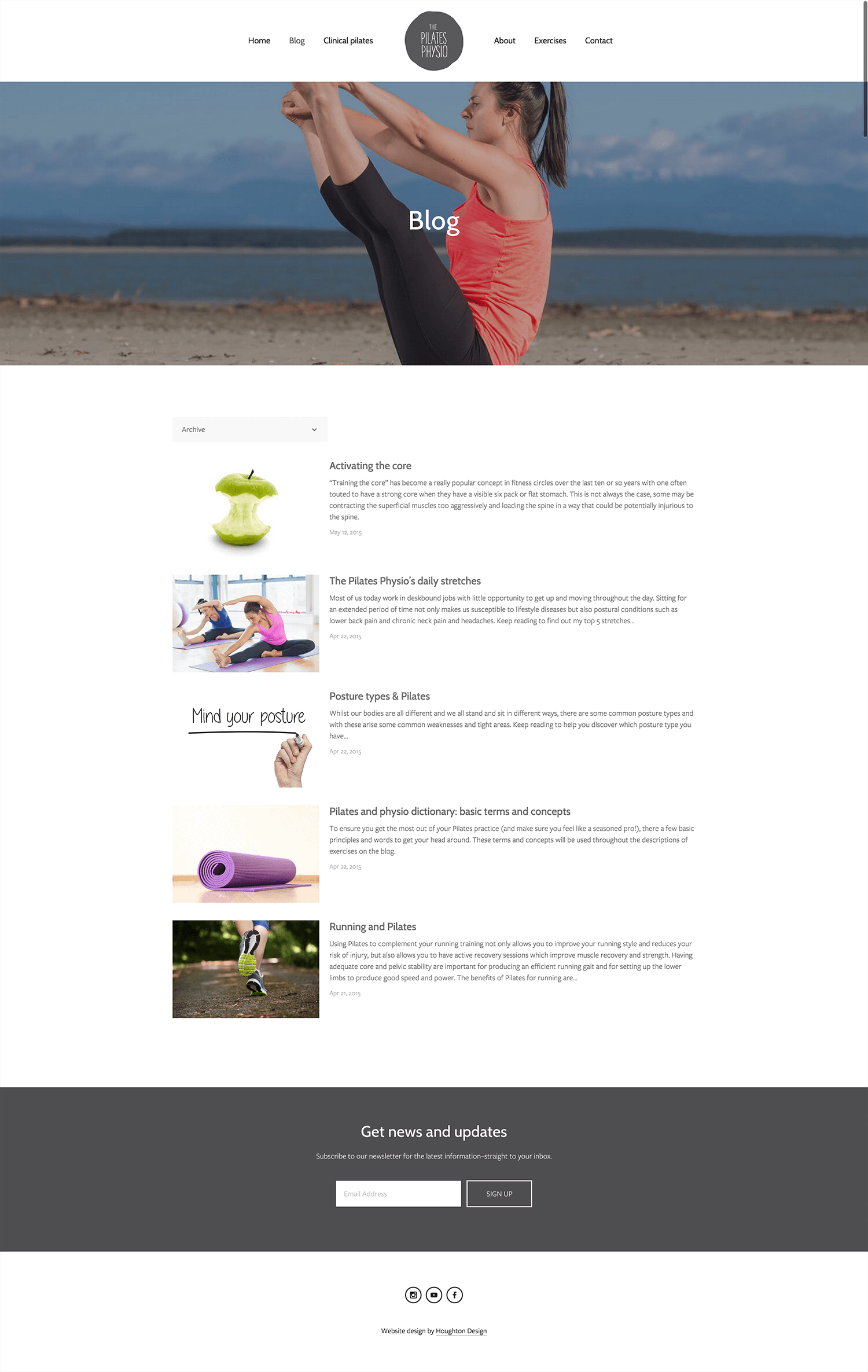 Blog page of Squarespace website for The Pilates Physio - www.thepilatesphysio.com