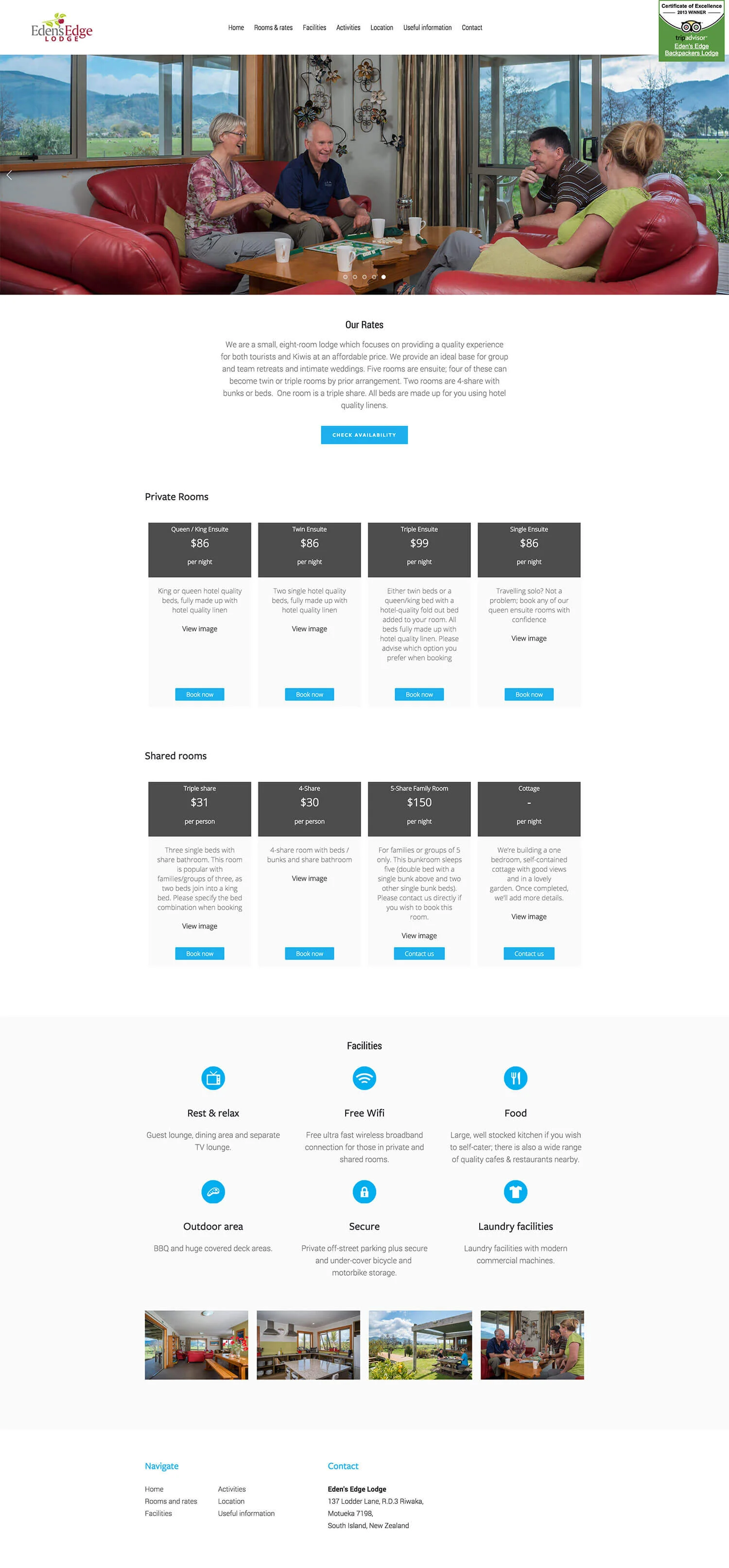 Eden's Edge Lodge - Rates page